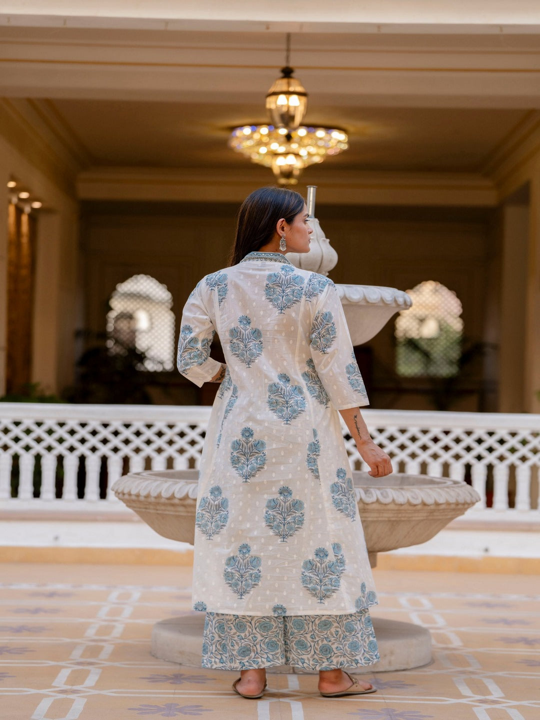 Cotton A-Line Kurta, Palazzo &amp; Dupatta Set