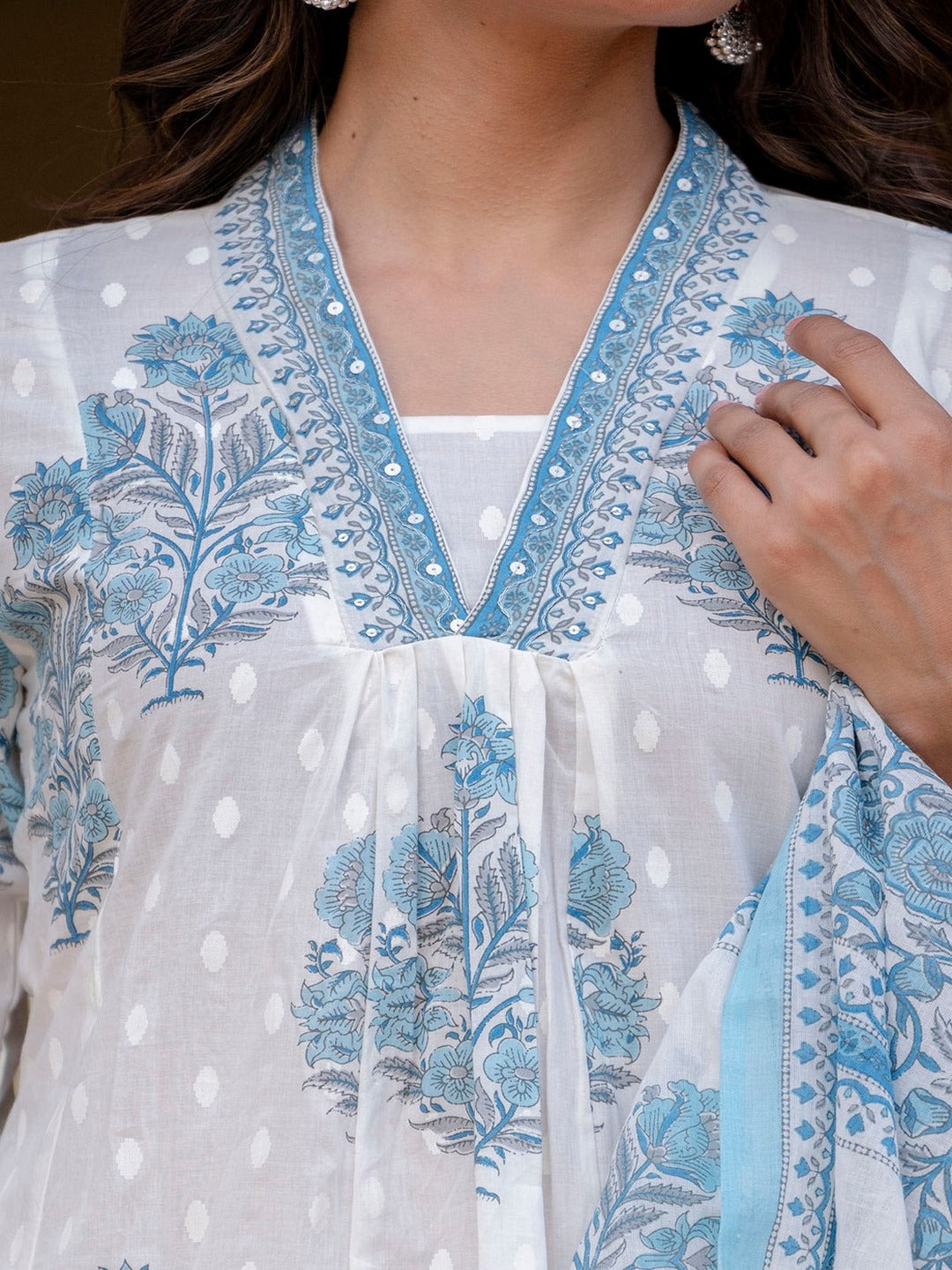 Cotton A-Line Kurta, Palazzo &amp; Dupatta Set