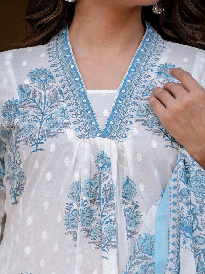 Cotton A-Line Kurta, Palazzo &amp; Dupatta Set