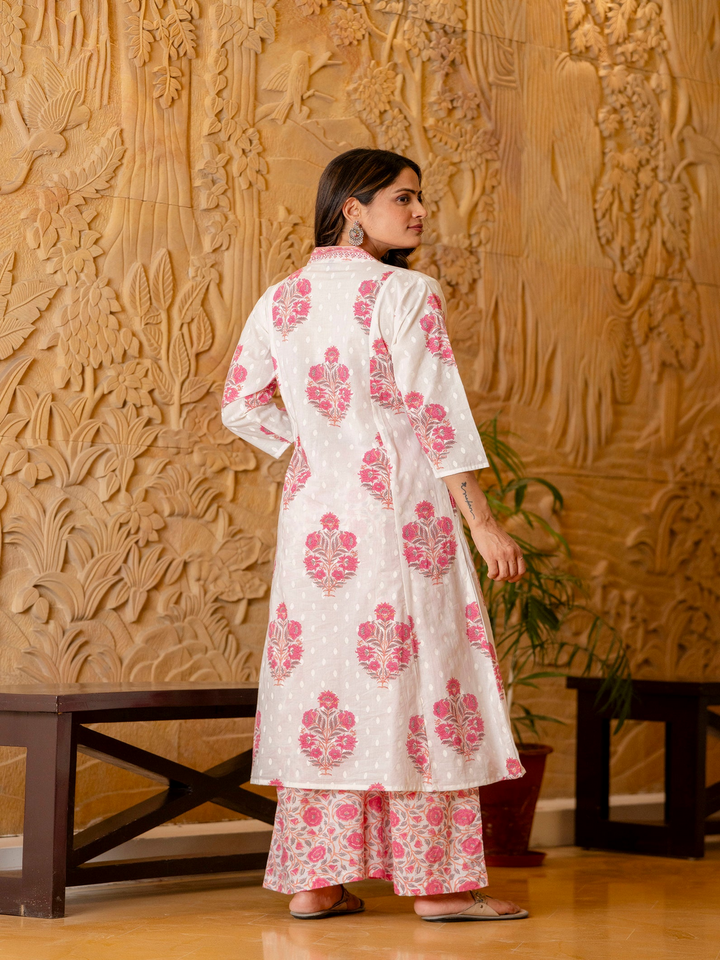 Cotton A-Line Kurta, Palazzo &amp; Dupatta Set