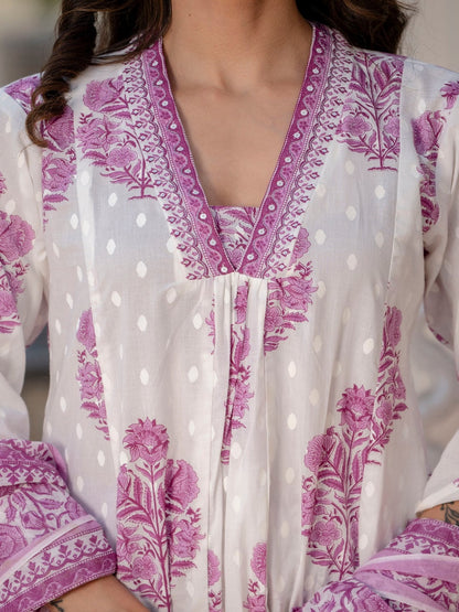 Cotton A-Line Kurta, Palazzo & Dupatta Set
