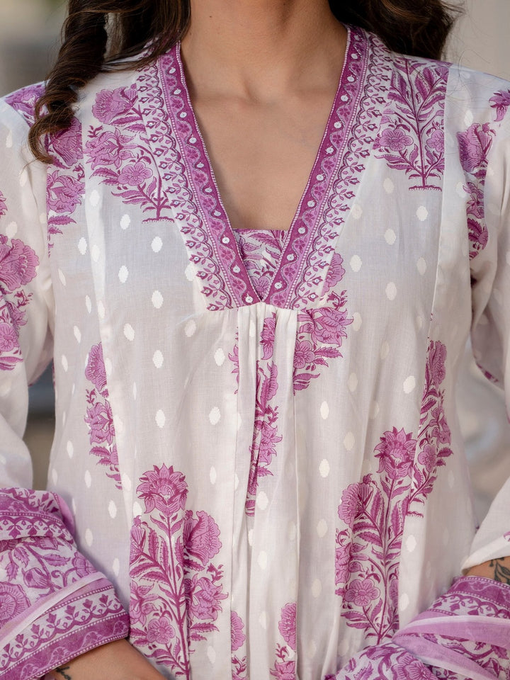 Cotton A-Line Kurta, Palazzo &amp; Dupatta Set