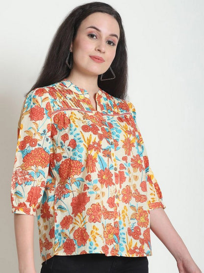 Floral Print Cotton Shirt Style Top