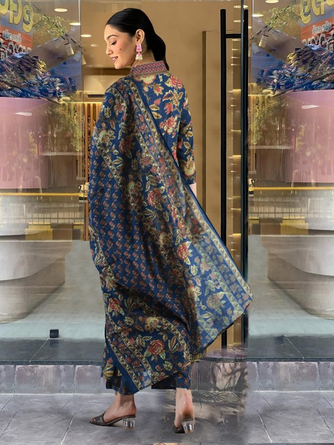 Cotton Printed Anarkali Printed Kurta With Palazzo &amp; Dupatta