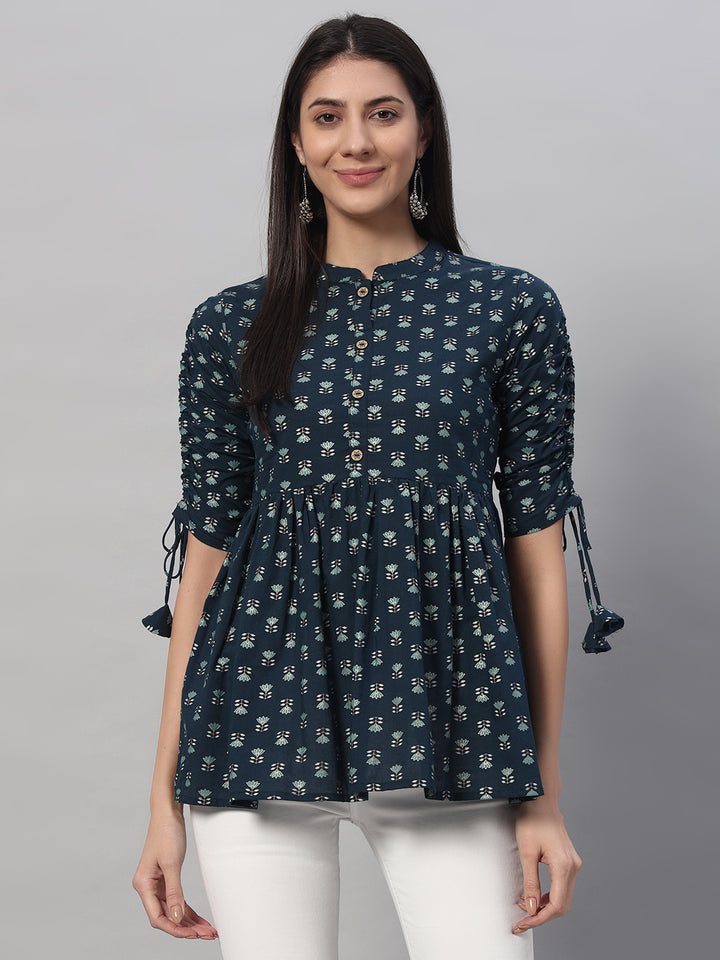 Kbz navy cotton printed top – wholesale manufacturer &amp; exporter from India
