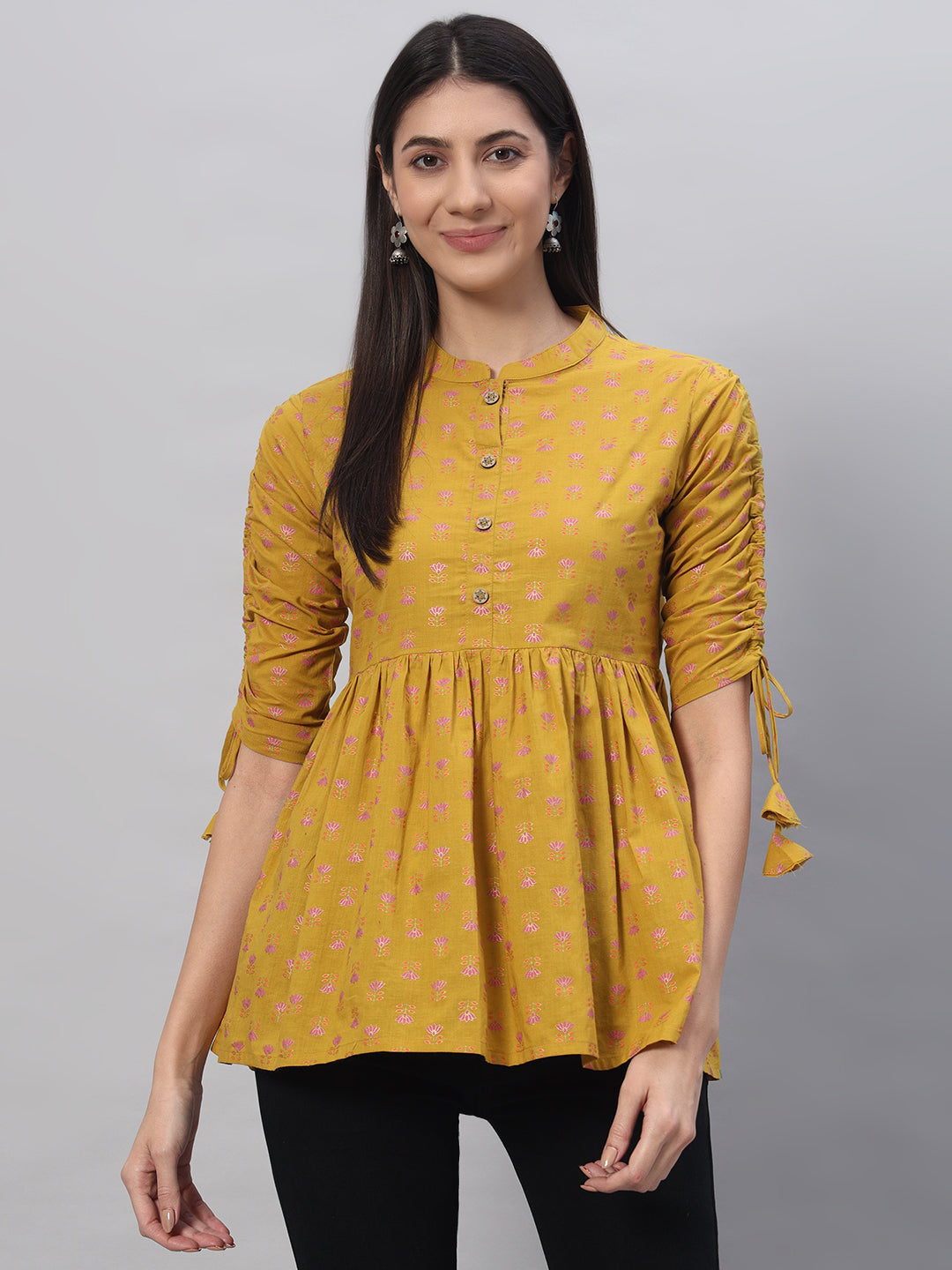 Kbz mustard cotton printed top – wholesale manufacturer & exporter from India