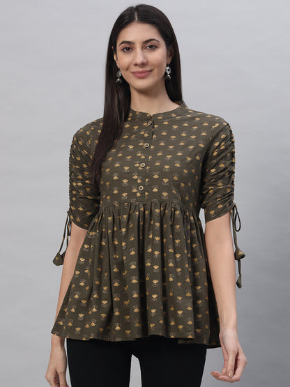 Kbz olive cotton printed top – wholesale manufacturer & exporter from India