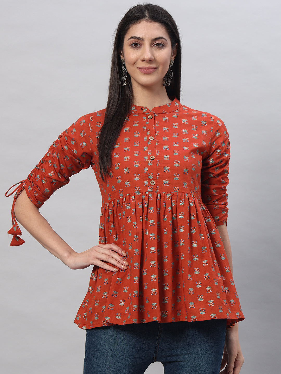Kbz rust cotton printed top – wholesale manufacturer & exporter from India