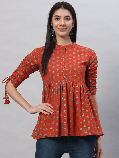 Kbz rust cotton printed top – wholesale manufacturer & exporter from India