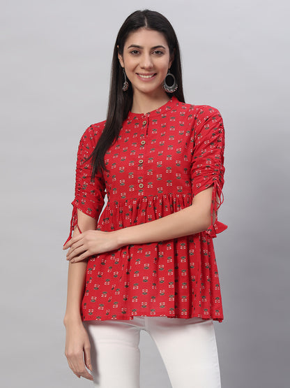 Kbz red cotton printed top – wholesale manufacturer & exporter from India
