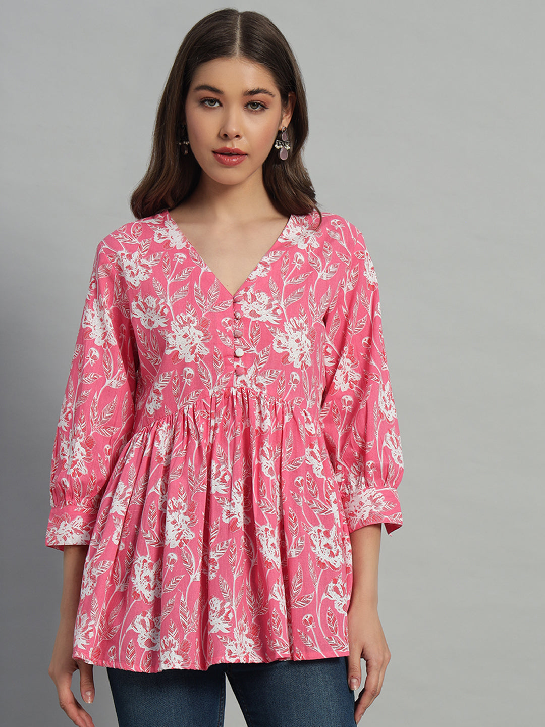 Cotton Printed V-Neck Top
