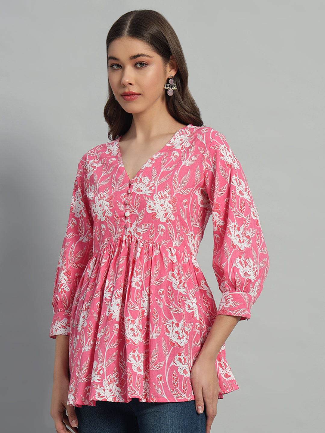 Cotton Printed V-Neck Top