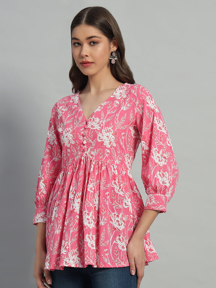 Cotton Printed V-Neck Top