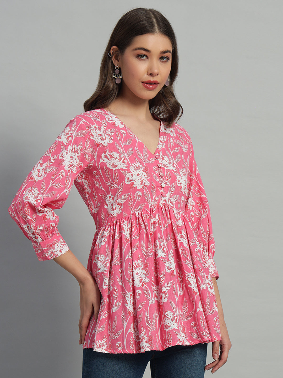 Cotton Printed V-Neck Top