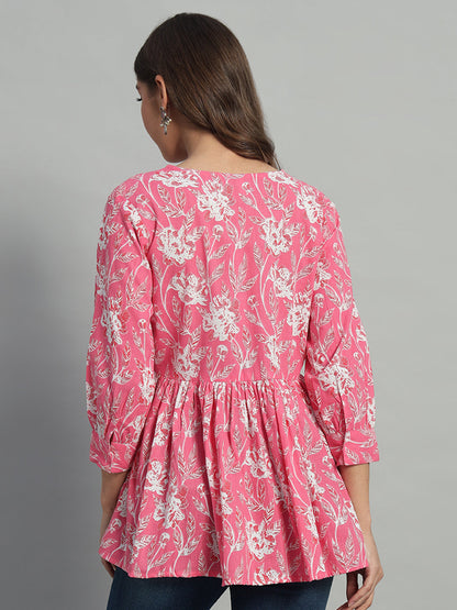 Cotton Printed V-Neck Top