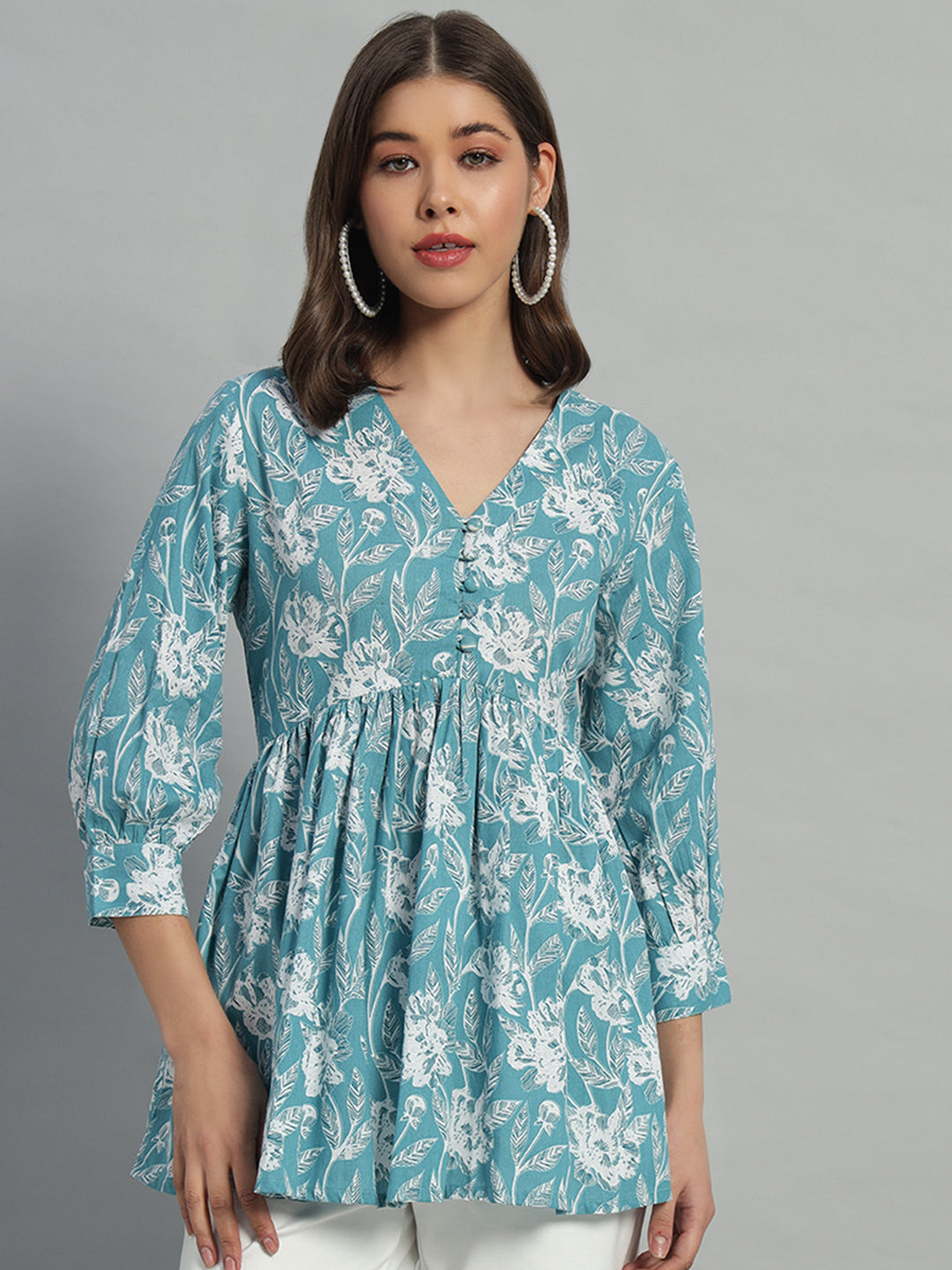 Cotton Printed V-Neck Top