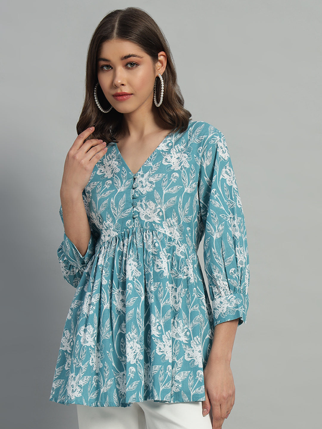 Cotton Printed V-Neck Top