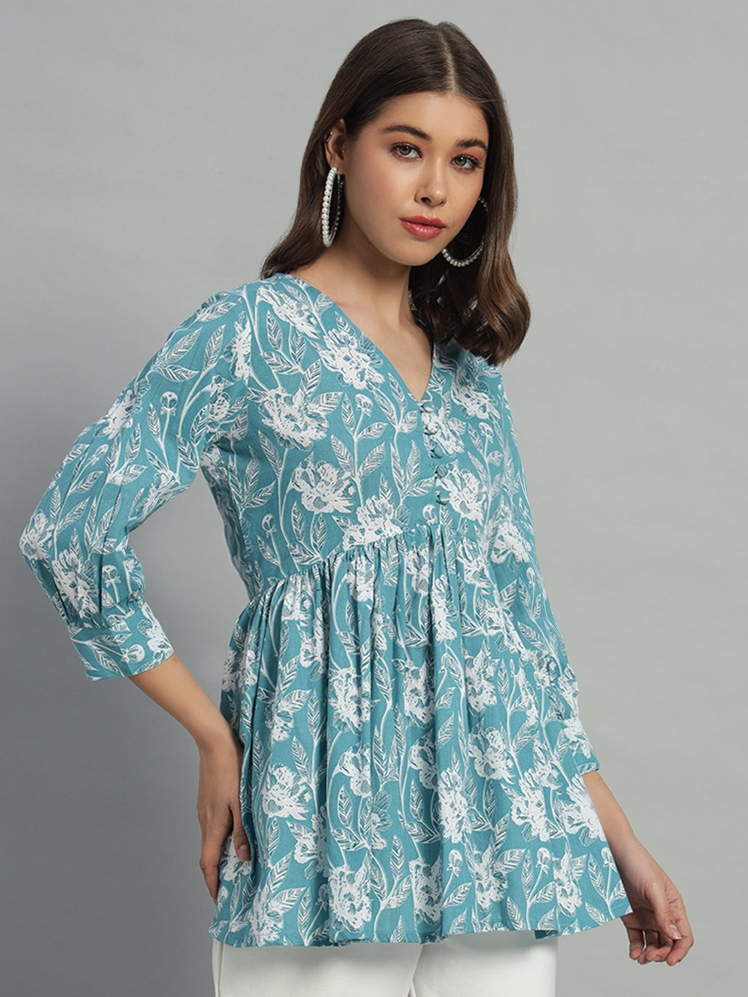 Cotton Printed V-Neck Top