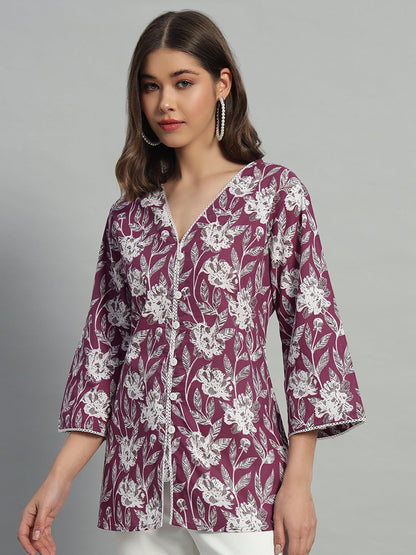 Cotton Printed Button-Down Top