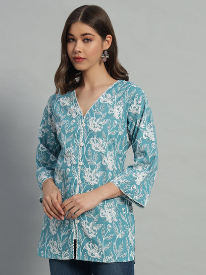 Cotton Printed Button-Down Top