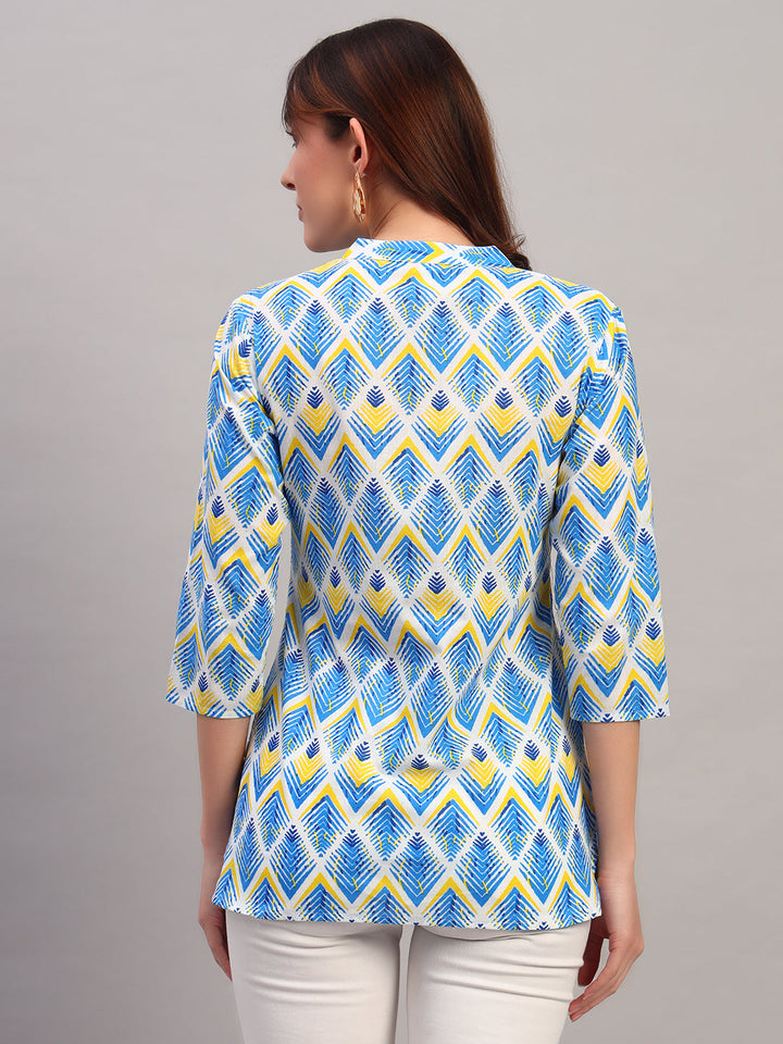 Blue Printed Cotton Tops &amp; Tunic