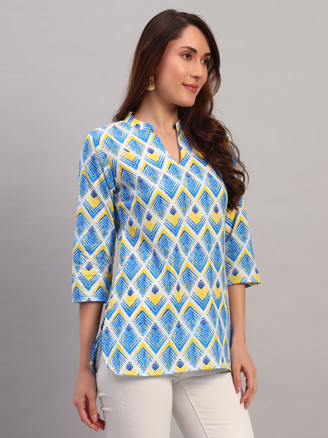 Blue Printed Cotton Tops & Tunic