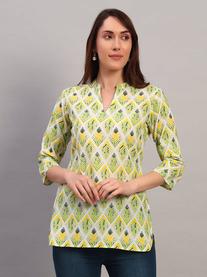 Green Printed Cotton Tops & Tunic