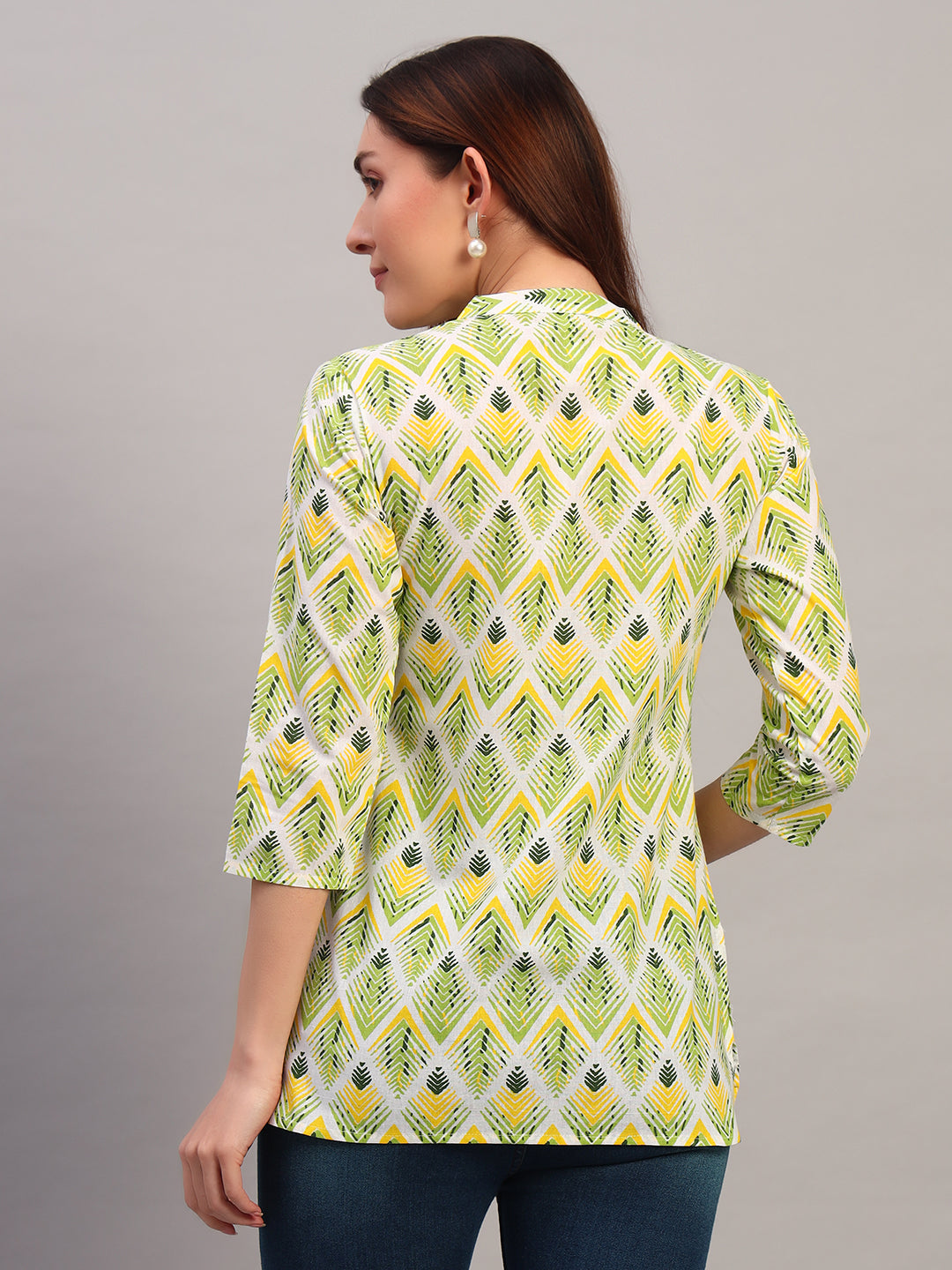 Green Printed Cotton Tops & Tunic