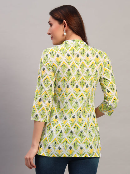 Green Printed Cotton Tops & Tunic