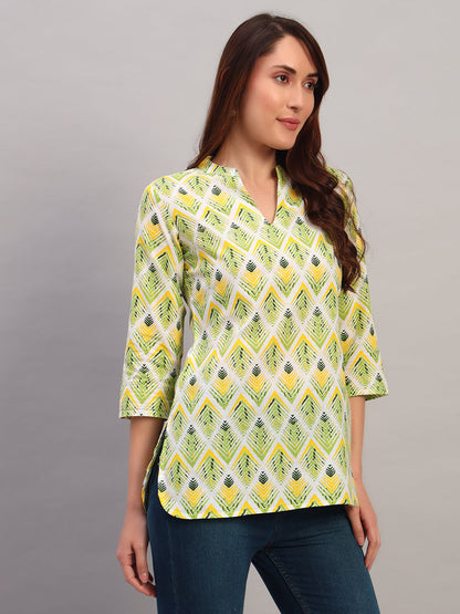 Green Printed Cotton Tops & Tunic