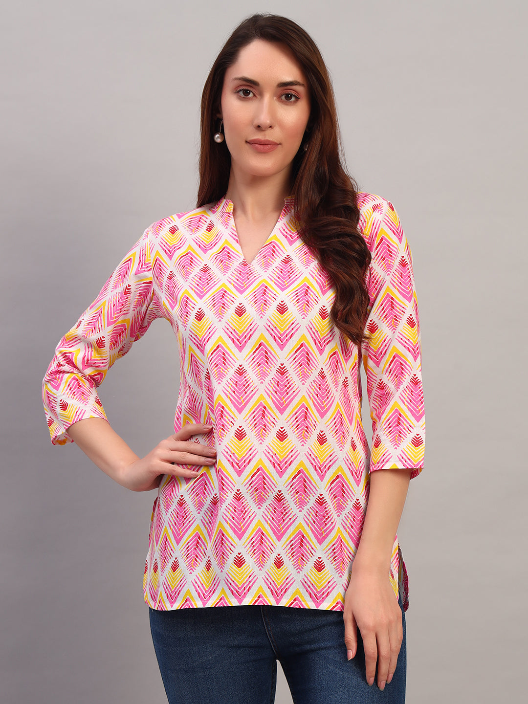 Pink Printed Cotton Tops & Tunic