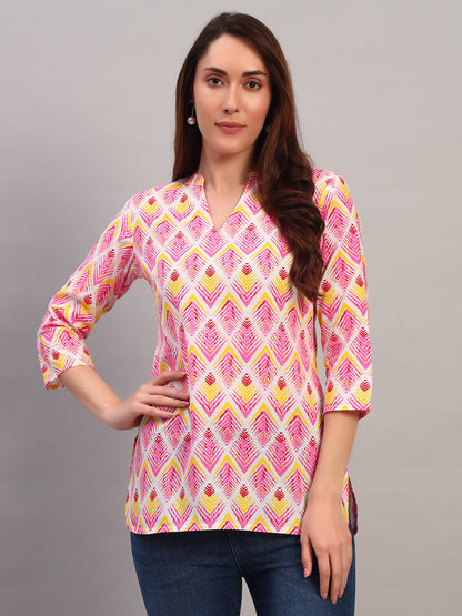 Pink Printed Cotton Tops & Tunic