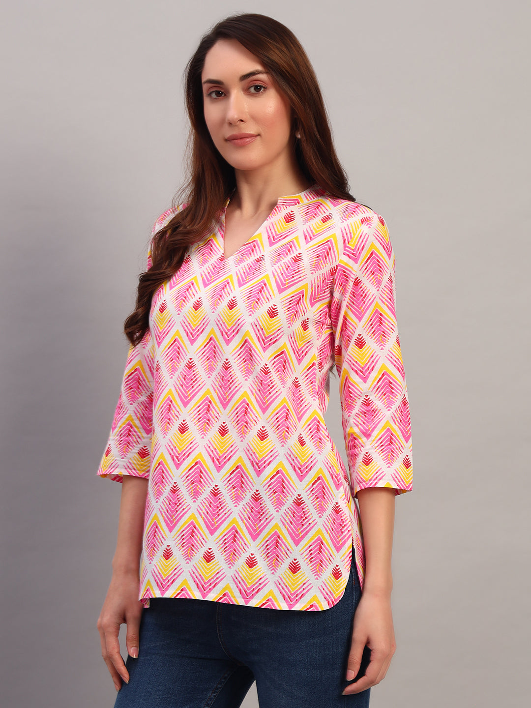 Pink Printed Cotton Tops & Tunic