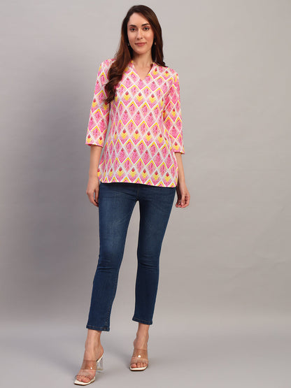 Pink Printed Cotton Tops & Tunic