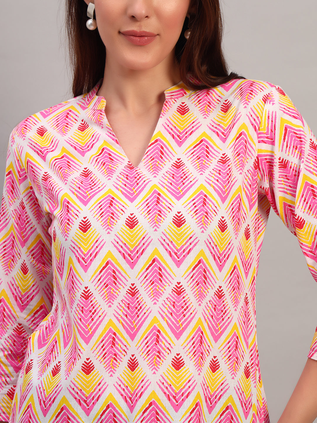 Pink Printed Cotton Tops & Tunic