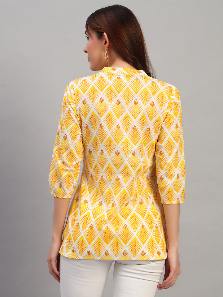 Yellow Printed Cotton Tops &amp; Tunic