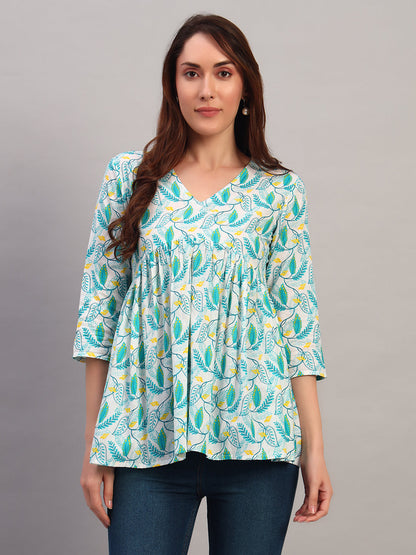 Pink Printed Blue Tops & Tunic