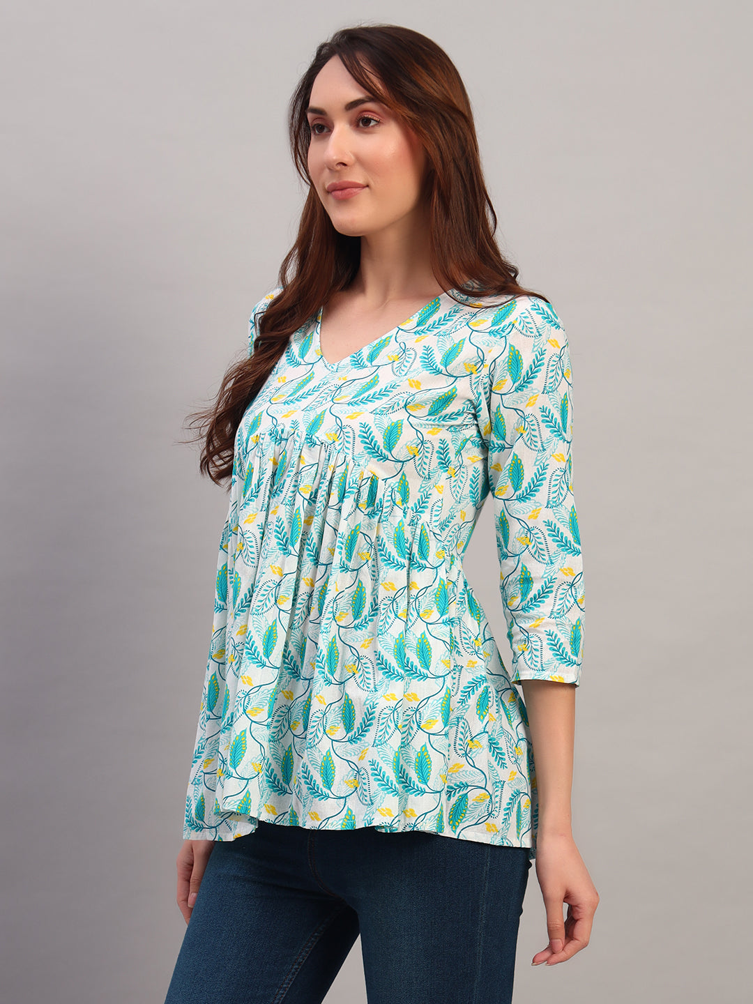 Pink Printed Blue Tops & Tunic