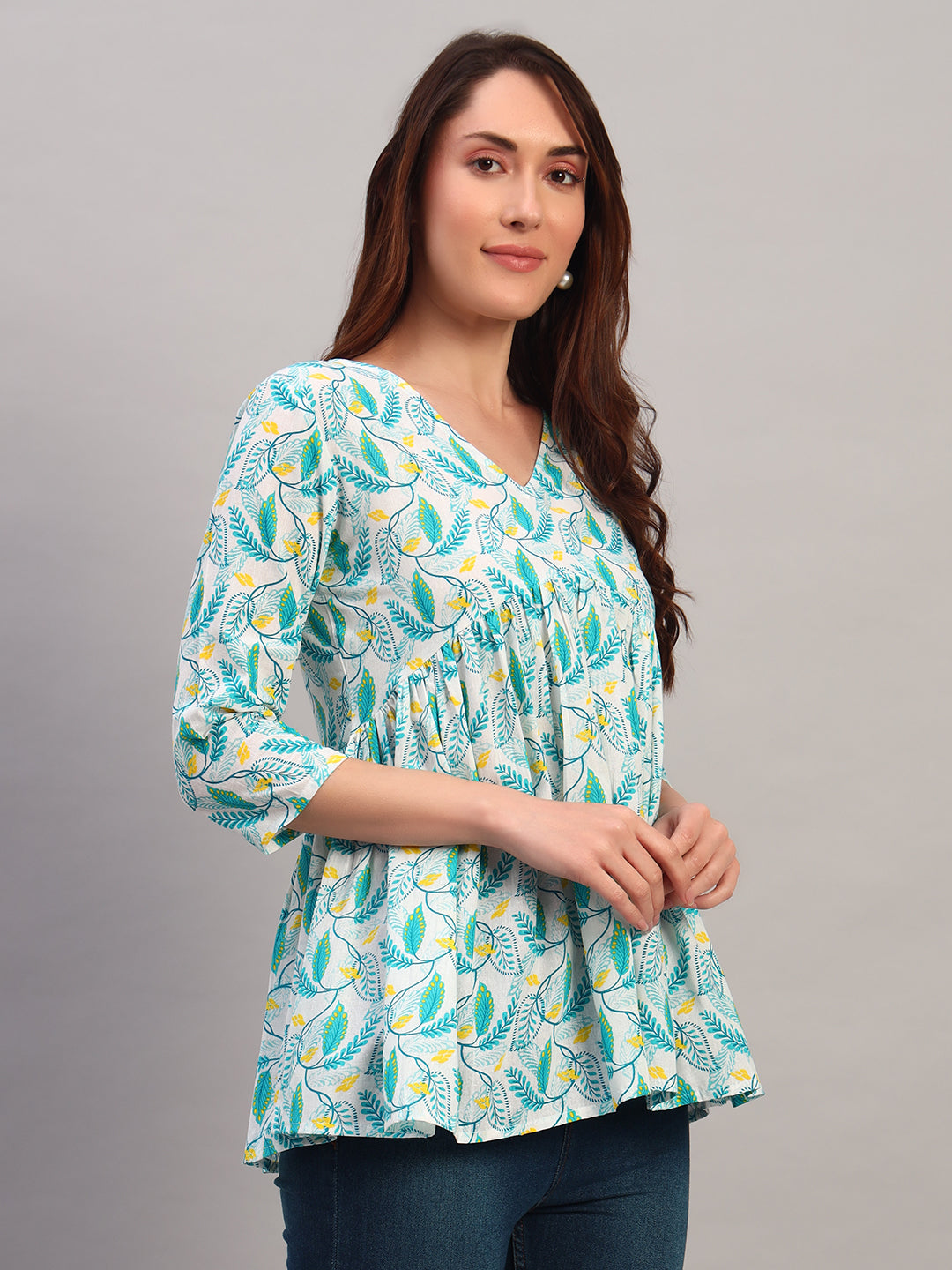 Pink Printed Blue Tops & Tunic