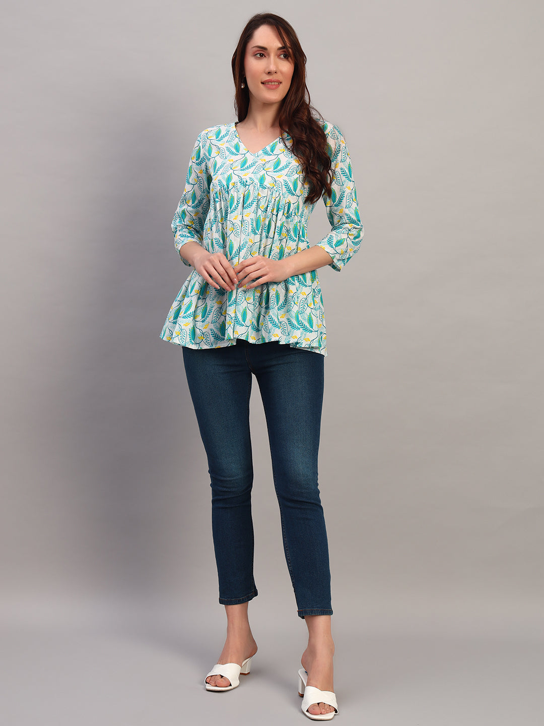 Pink Printed Blue Tops & Tunic