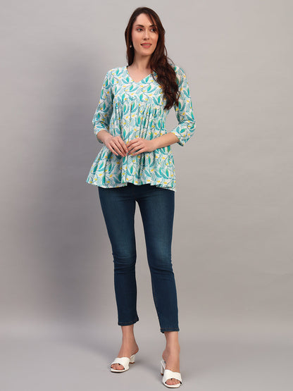Pink Printed Blue Tops & Tunic