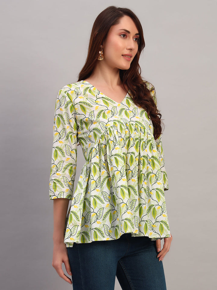 Green Printed Cotton Tops &amp; Tunic