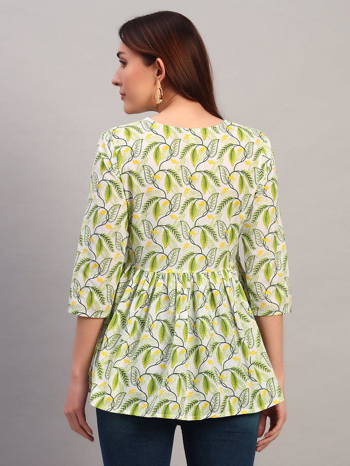 Green Printed Cotton Tops &amp; Tunic