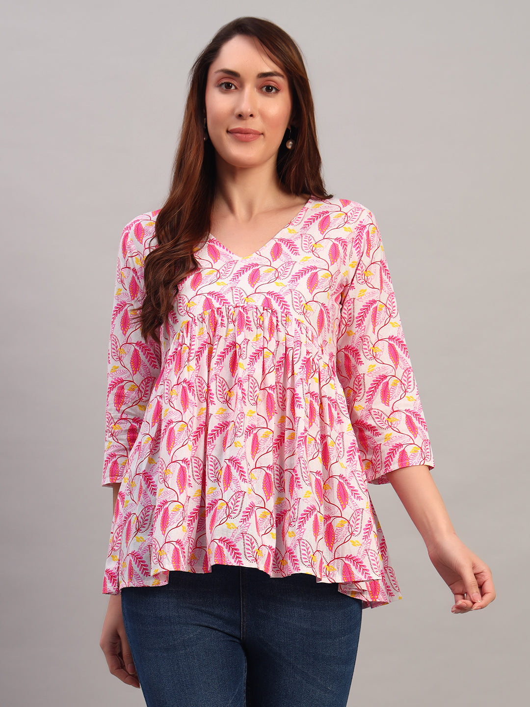 Pink Printed Cotton Tops & Tunic