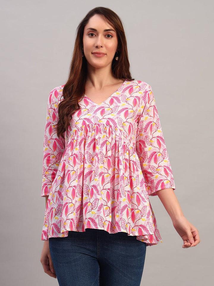 Pink Printed Cotton Tops &amp; Tunic