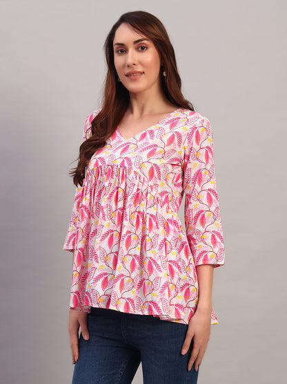 Pink Printed Cotton Tops & Tunic