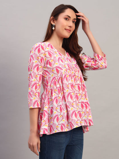 Pink Printed Cotton Tops & Tunic