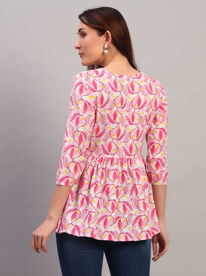 Pink Printed Cotton Tops & Tunic