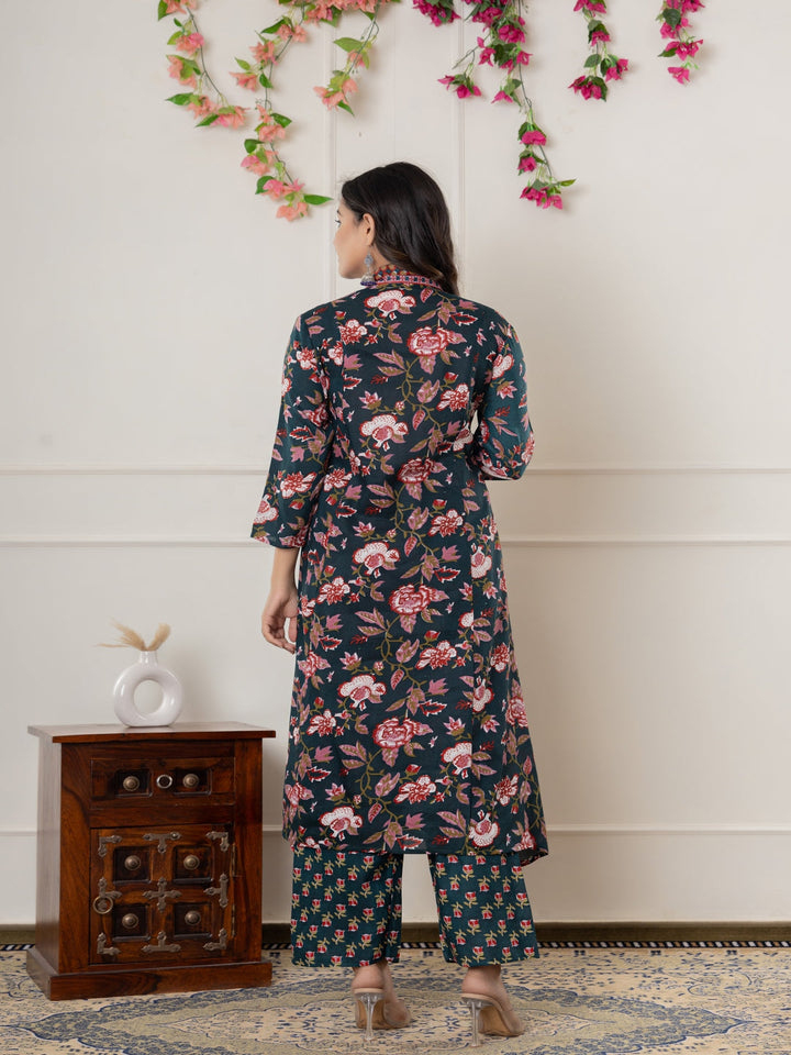 Rayon Printed Anarkali Kurta With Palazzo &amp; Dupatta Set