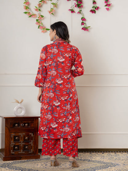 Rayon Printed Anarkali Kurta With Palazzo & Dupatta Set